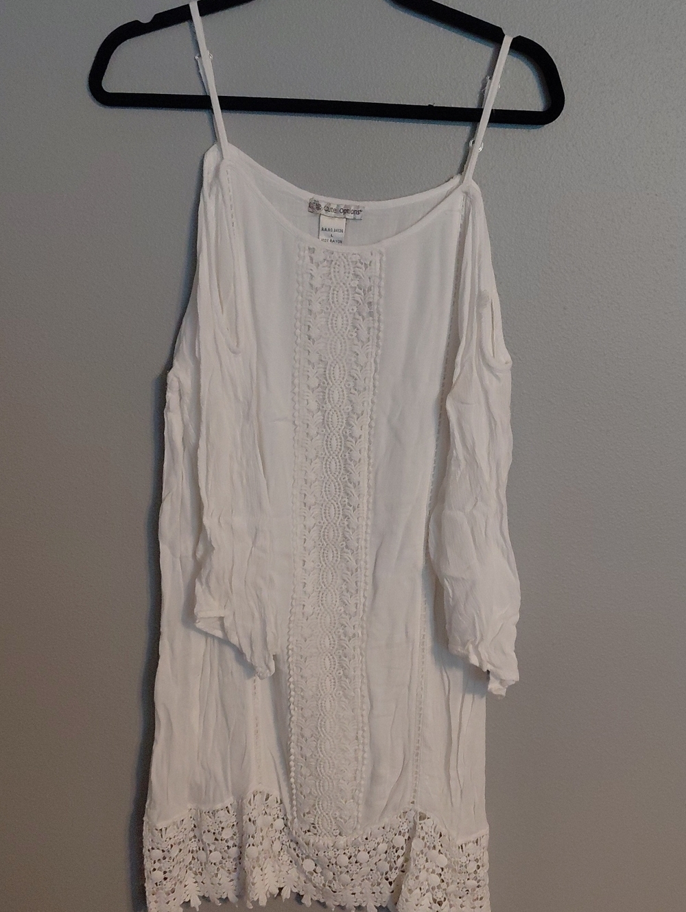 Women’s White Crochet-Trim Cold-Shoulder Tunic Dress